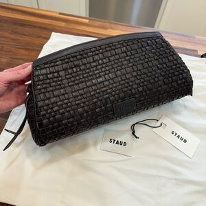 NWT - Staud Maude Soft Clutch - Woven Leather - Espresso Brown